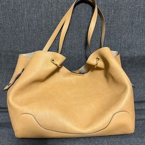 Large handbag with detachable inner zip pouch, faux leather.